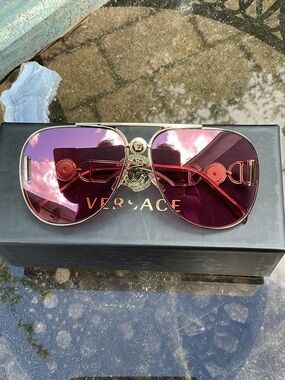 Versace Red Gold Aviator Sunglasses